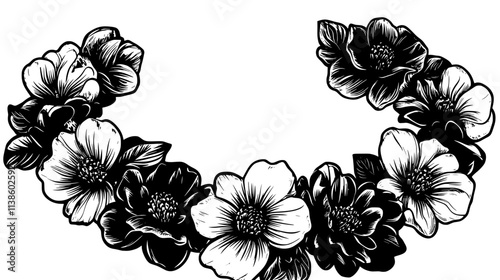 Flower crown composed of matching blossoms woven together into a uniform circle, Plant Vector Graphic