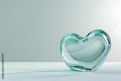 d heart illustration, smoothly outlined blue-green three-dimensional heart on white background photo