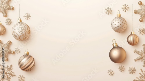 Elegant Christmas ornaments arranged artfully on a soft, neutral background.
