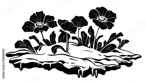 Glacier buttercup emerging from melting snow patch, Plant Vector Graphic