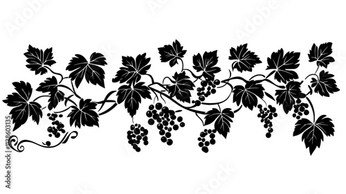 Grape vine with lobed leaves and clusters of fruit, Plant Vector Graphic