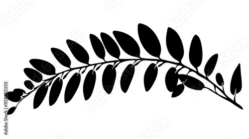 Heliconia inflorescence hanging from a stem with large leaves, Plant Vector Graphic