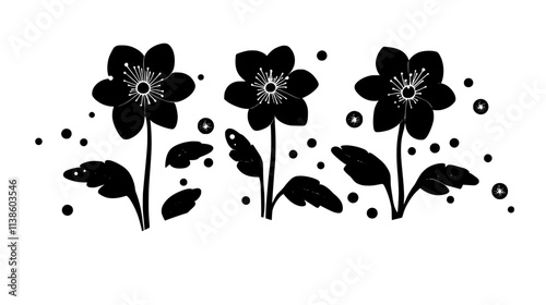 Hellebore flowers pushing through snow in a garden, Plant Vector Graphic
