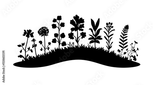 Hugelkultur mound planted with diverse crops on contour, Plant Vector Graphic