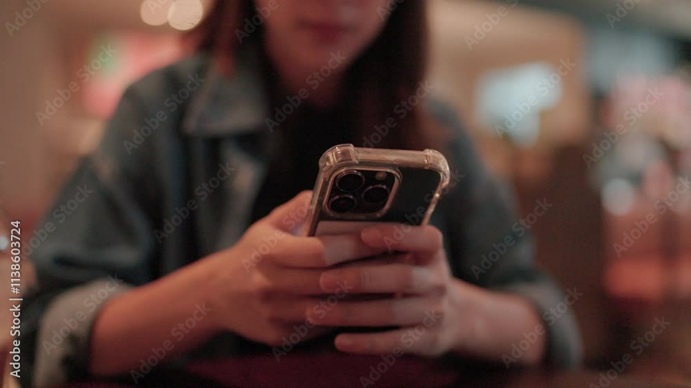 Woman using Smartphone in Cafe Woman using Smartphone in Cafe