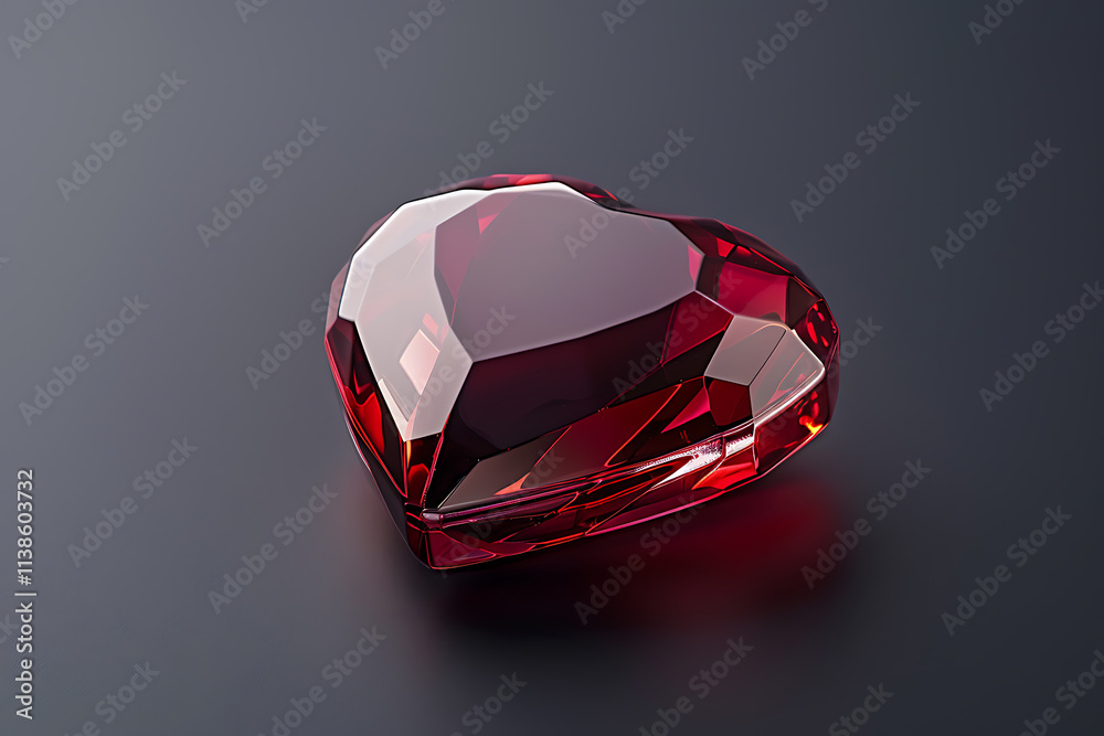 gemstone heart art, a transparent glass red heart, with many facets and inner glow, shines on a dark festive backdrop gemstone heart art, a transparent glass red heart, with many facets and inner glow, shines on a dark festive backdrop