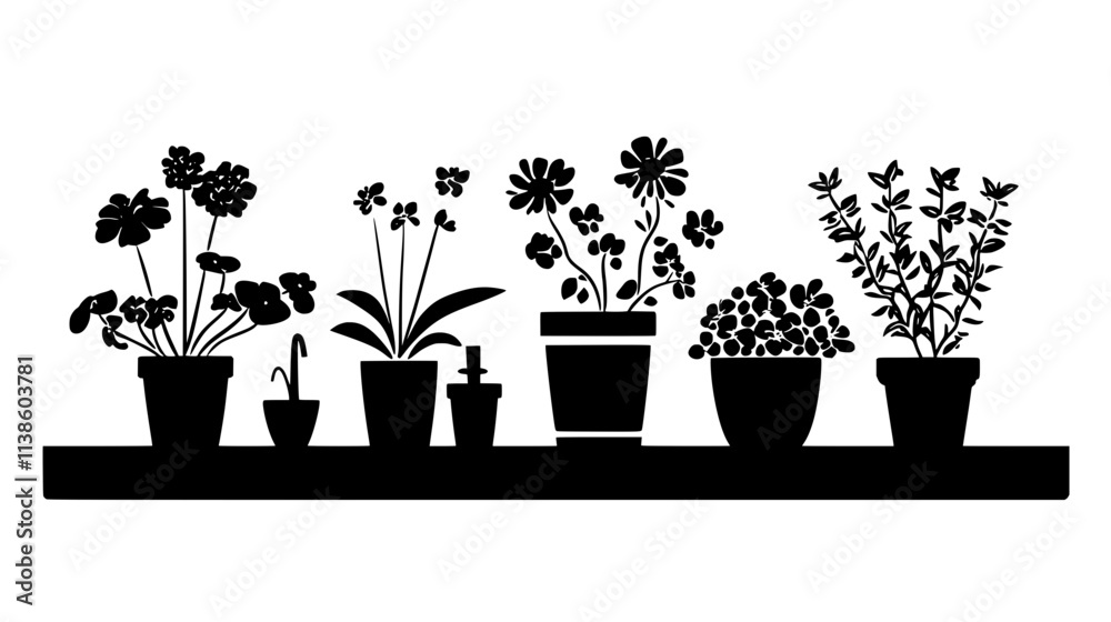 Kalanchoe plants on a kitchen windowsill above the sink, Plant Vector Graphic Kalanchoe plants on a kitchen windowsill above the sink, Plant Vector Graphic