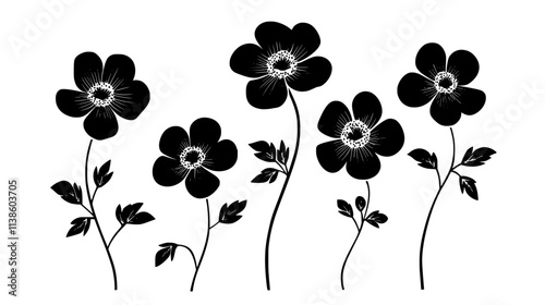 Japanese anemones blooming in the shade of deciduous trees, Plant Vector Graphic