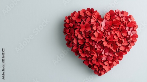 Heart Shape Made of Red Paper Flowers Perfect for Romantic Occasions and Celebrations with a Soft Background for Heartfelt Expressions of Love and Affection