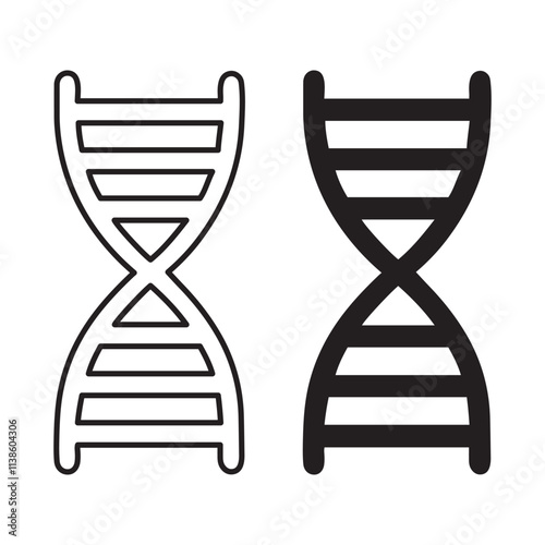 DNA Strand outline and black filled icon set. Vector illustration.
