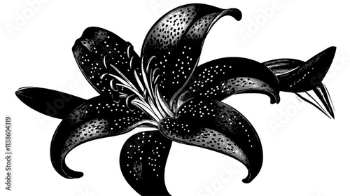 Lily flower head viewed from above showing petal arrangement, Plant Vector Graphic