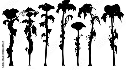 Multiple corpse flowers at different growth stages, Plant Vector Graphic