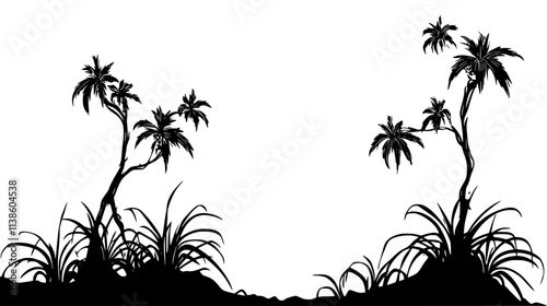 Multiple ghost orchid plants growing on single tree, Plant Vector Graphic