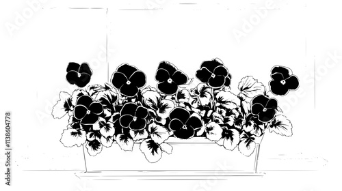 Pansies blooming despite frost in a window box, Plant Vector Graphic