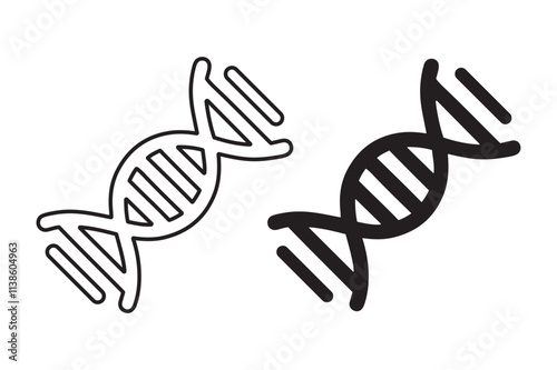 DNA Strand outline and black filled icon set. Vector illustration.
