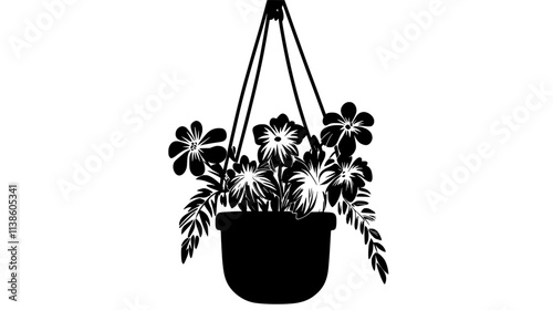 Potted flowering plant with tassel attached to container, Plant Vector Graphic