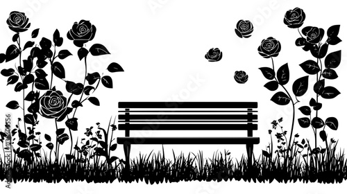 Roses blooming in a public park, with well-maintained garden beds, Plant Vector Graphic