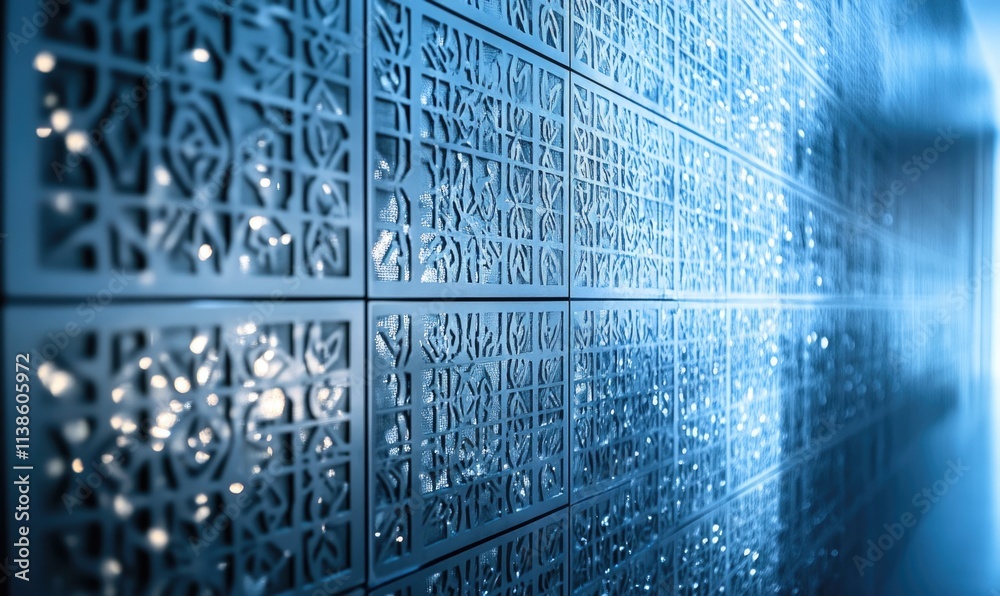 A blue wall with a pattern of squares A blue wall with a pattern of squares