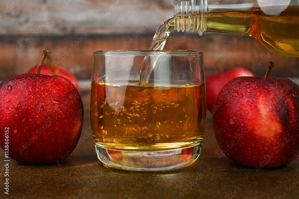 Pouring apple cider vinegar in a glass cup. Pouring apple cider vinegar in a glass cup.