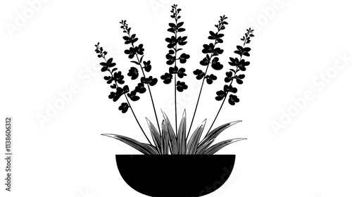 Snapdragon plants with spikes of flowers in a container, Plant Vector Graphic