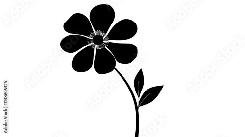 A solitary flower on a short stalk with a rounded center and narrow petals, Plant Vector Graphic