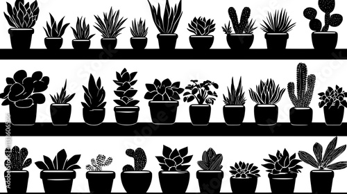 Succulent plants arranged on shelves for retail, Plant Vector Graphic