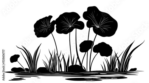 Taro plants with large leaves growing in a flooded field, Plant Vector Graphic
