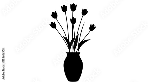 Tulips arranged in a tall vase, stems trimmed to a uniform length, Plant Vector Graphic