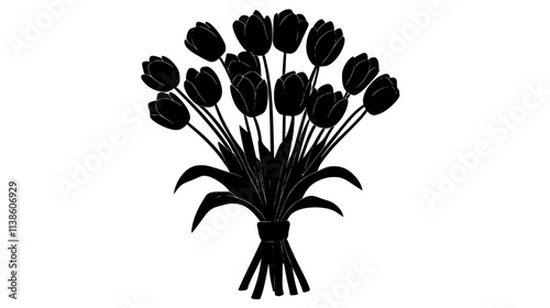 Tulips organized in a symmetrical bouquet, stems tightly bound together, Plant Vector Graphic