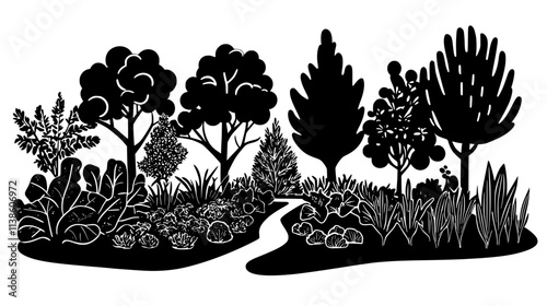 Vegetable garden with companion planting and mulched pathways, Plant Vector Graphic