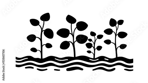 Watercress growing in a clear, flowing stream, Plant Vector Graphic