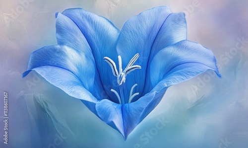 A blue flower with a white center