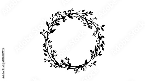 A wreath made from dried flowers with stems and leaves interwoven in a circular pattern, Plant Vector Graphic