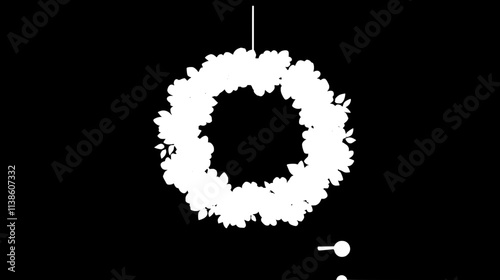 Wreath of white flowers hanging on funeral home door, Plant Vector Graphic