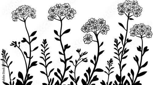 Yarrow plants with flat-topped flower clusters in a xeriscape garden, Plant Vector Graphic