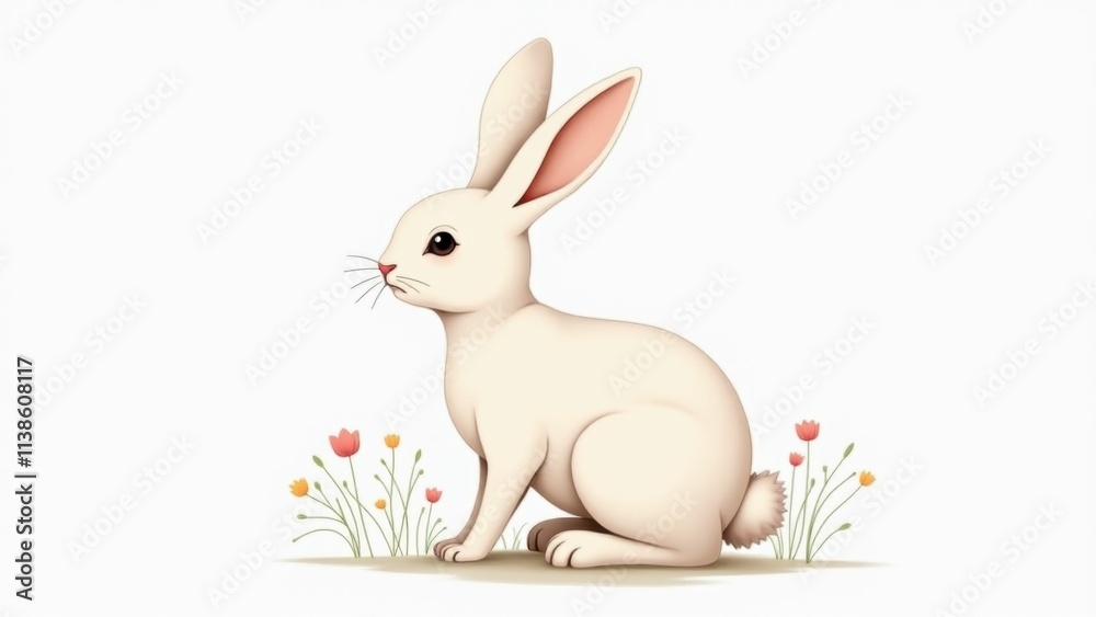 Minimalistic Easter Bunny with Elegant Line Art Minimalistic white bunny sitting on a soft background with floral elements Minimalistic Easter Bunny with Elegant Line Art Minimalistic white bunny sitting on a soft background with floral elements