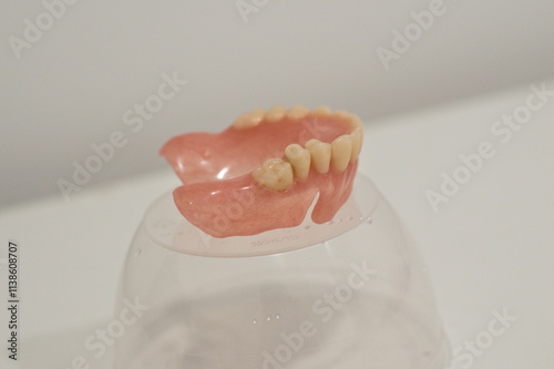 A set of dental dentures on white background