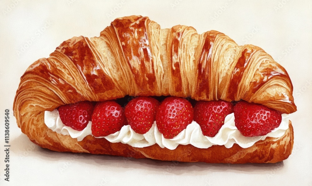A croissant with strawberries and cream on top A croissant with strawberries and cream on top