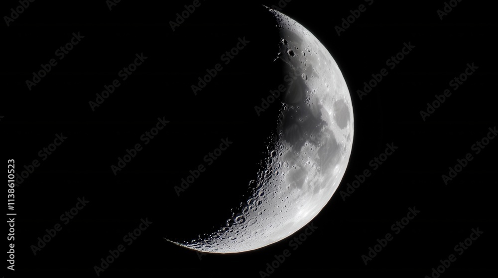 Majestic Crescent Moon Illuminating the Night Sky in Dark Background Majestic Crescent Moon Illuminating the Night Sky in Dark Background