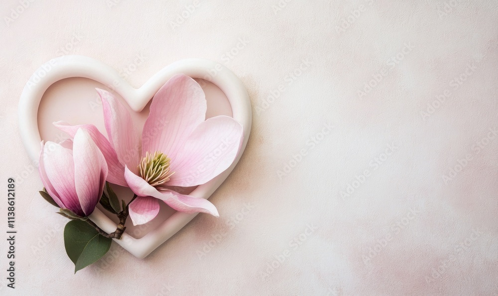 A white heart shaped container with pink flowers in it A white heart shaped container with pink flowers in it