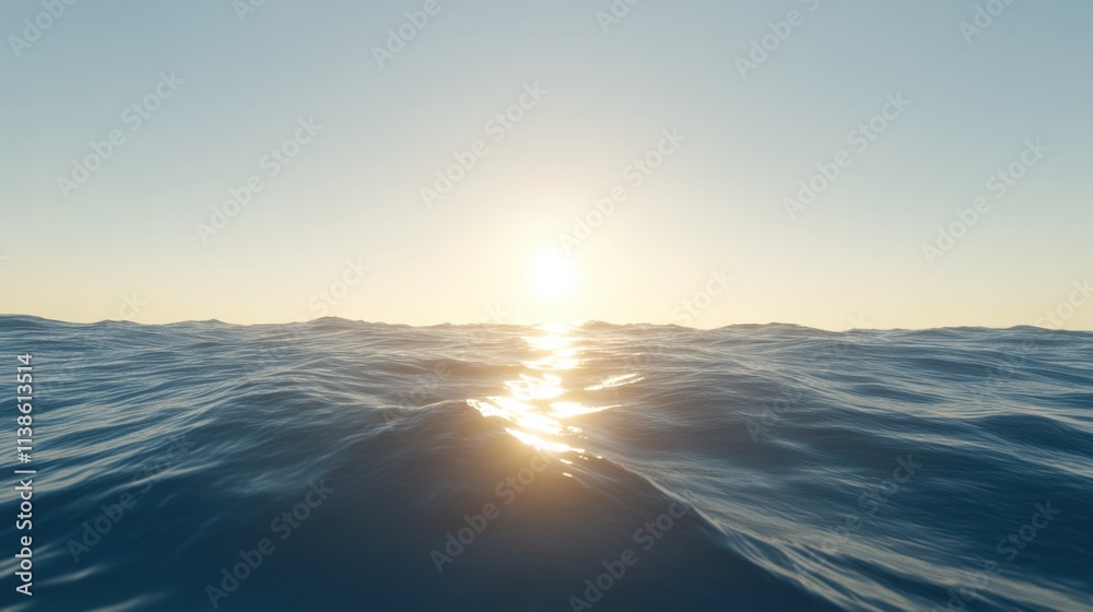 Serene Sunrise Over Tranquil Ocean Waves in Soft Morning Light Serene Sunrise Over Tranquil Ocean Waves in Soft Morning Light
