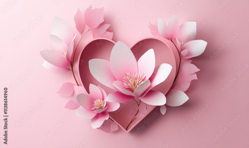 A heart with pink flowers in the middle A heart with pink flowers in the middle