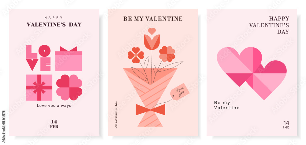 Valentine's day postcards set. Minimalistic vector designs pink and red. Hearts, gifts, love, flowers. Suitable for photos, wallpapers, posters Valentine's day postcards set. Minimalistic vector designs pink and red. Hearts, gifts, love, flowers. Suitable for photos, wallpapers, posters