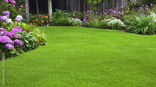 Wallpaper Mural Vibrant Garden Landscape with Green Lawn and Colorful Flowerbeds Torontodigital.ca