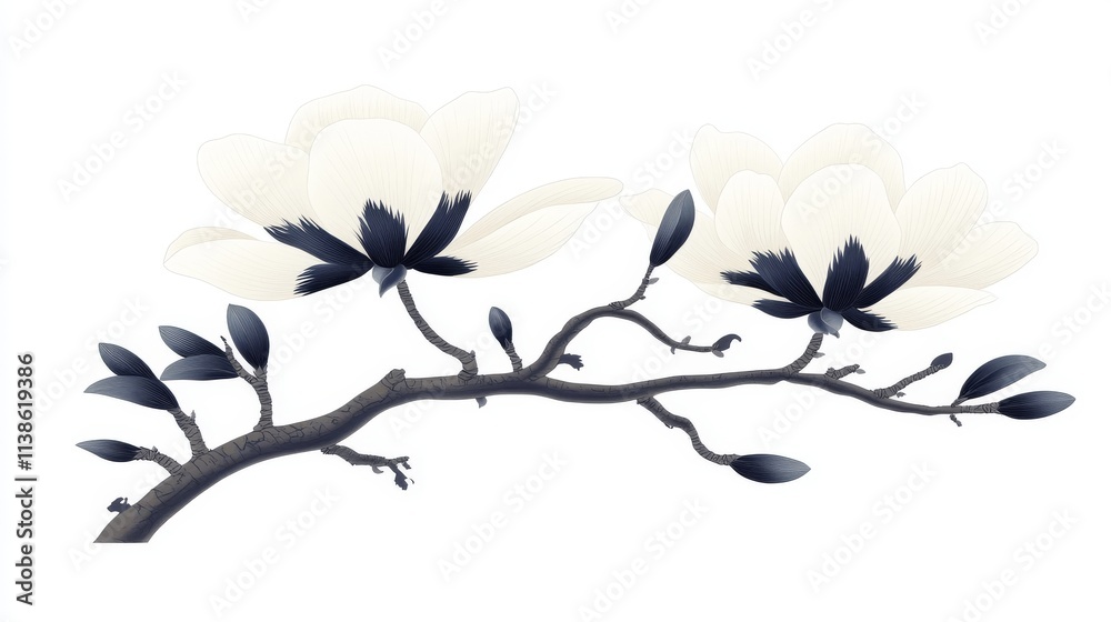 Obraz premium A graceful display of white flowers with delicate petals and dark centers on a smooth, creamy beige background, showcasing simplicity and contrast.