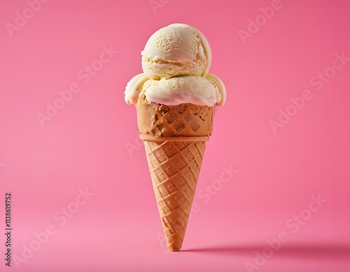 sweet delicious cold fresh strawberry ice cream cone on pink background, mint, chocolate, chip, ice cream, cone, dessert, sweet, creamy, delicious, isolated on pink background