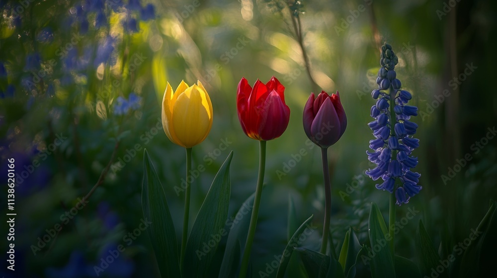 Obraz premium A lively spring garden showcasing a multitude of blooming flowers