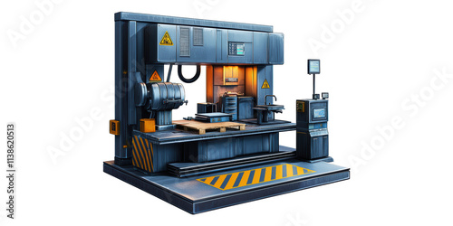 Industrial machine with control panel isolated on transparent background