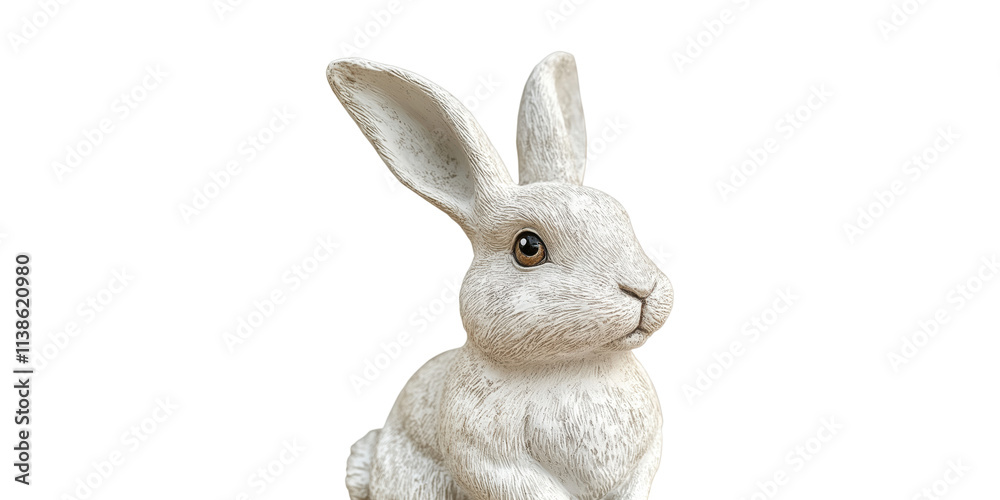 Fototapeta premium White ceramic rabbit figurine isolated on transparent background