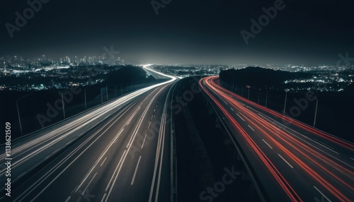 A long exposure photo of a highway at night. Generative AI